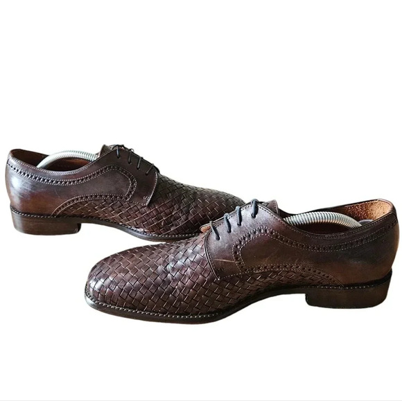 Calzoleria Toscana Men's Hand Craft Leather  Woven Shoes Brown Size 8. - Picture 8 of 16